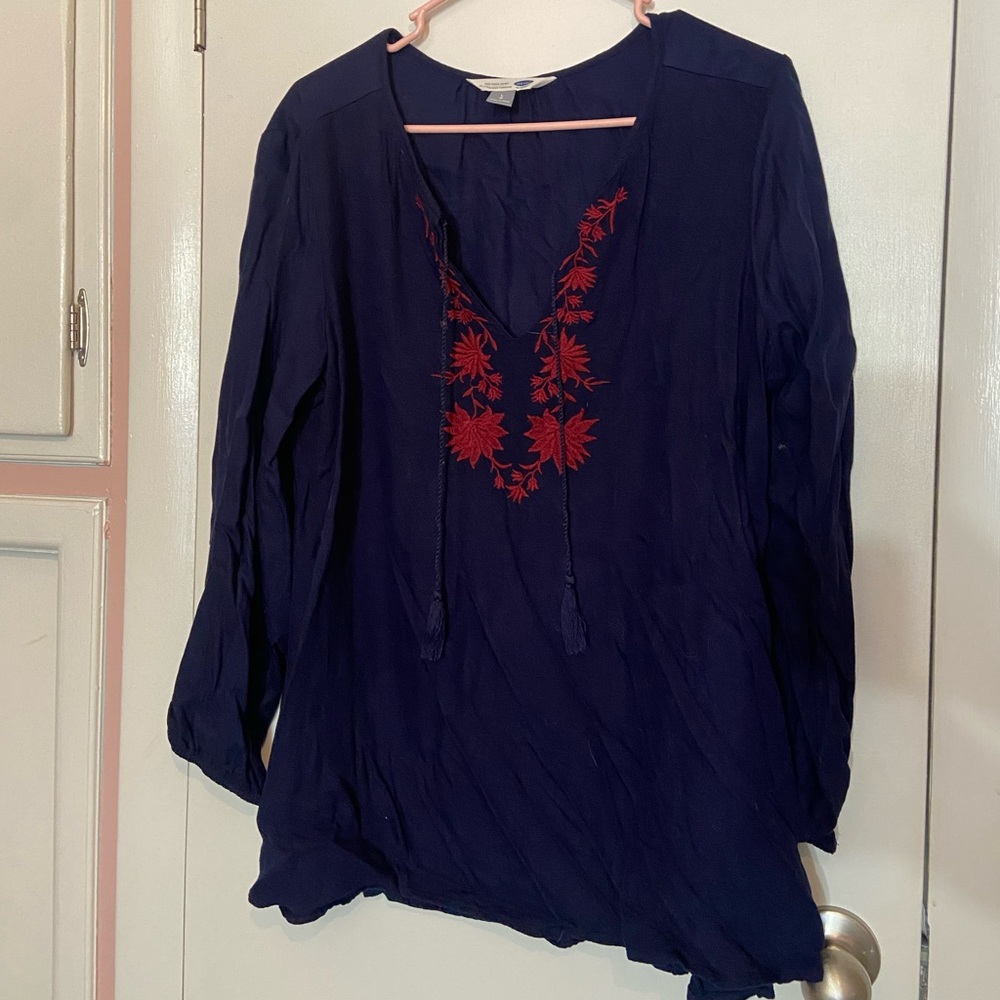 Old Navy, Navy Embroidered Tunic- Large